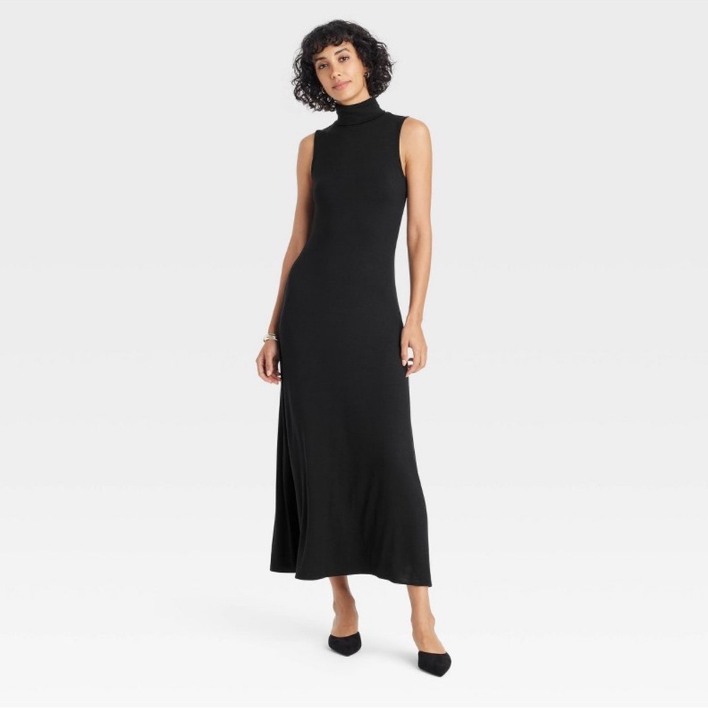 Women's Knit Midi Shift Dress - A New Day Black
